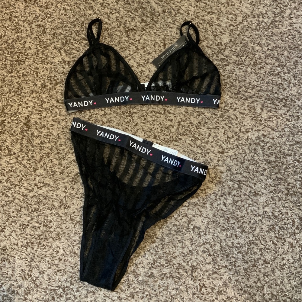 Yandy Black Mesh Bralette and Panty Set